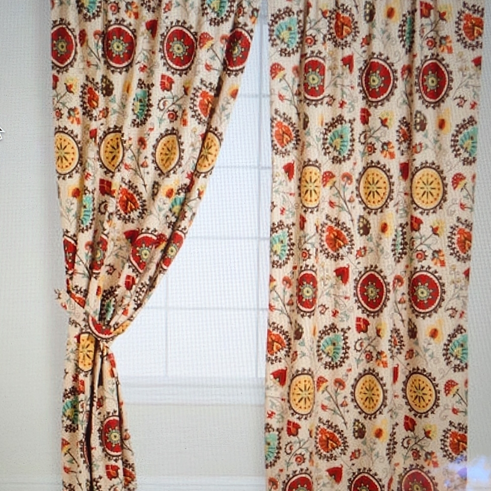 Cost Plus World Market Vibrant Floral Curtains - Red, Yellow, Green